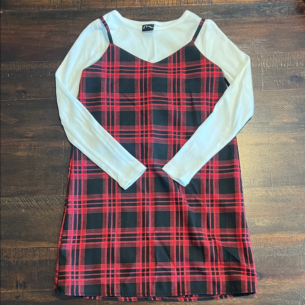 Stylish Red Plaid Kids Jumper Dress